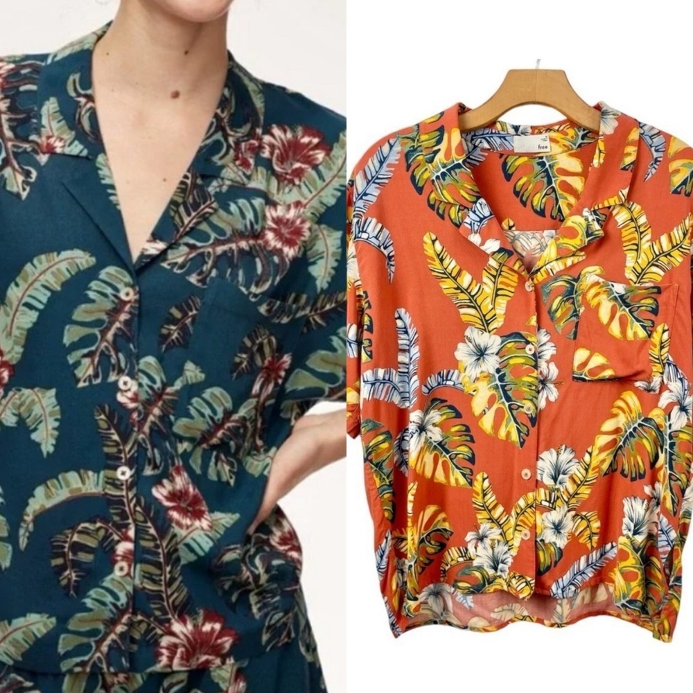 Wilfred ORANGE Shawna Tropical Hawaiian Print Blouse Size M